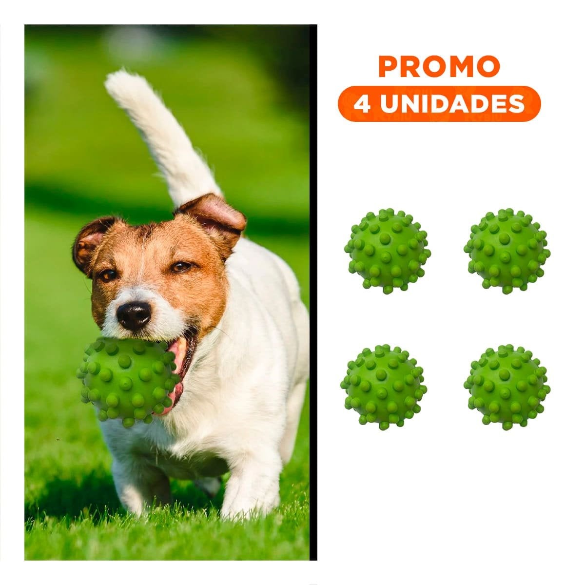 PACK4 PELOTA INTERACTIVA DE CAUCHO VERDE PARA PERROS CON TEXTURA AGRADABLE Y+REGALO STICKER - 1