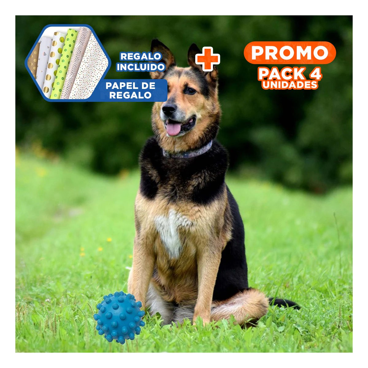 PACK4 MORDEDOR CANINO CELESTE CON RELIEVE ANTIDESLIZANTE PARA ENTRETENIMIENTO Y+PAPEL REGALO - 1