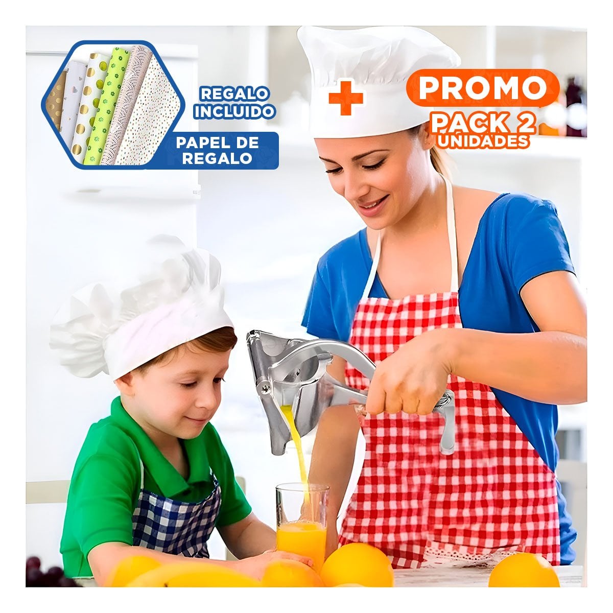 PACK2 EXPRIMIDOR DE NARANJA EN ACERO INOXIDABLE CON TONO EN COLOR PLATEADO Y+PAPEL REGALO - 1