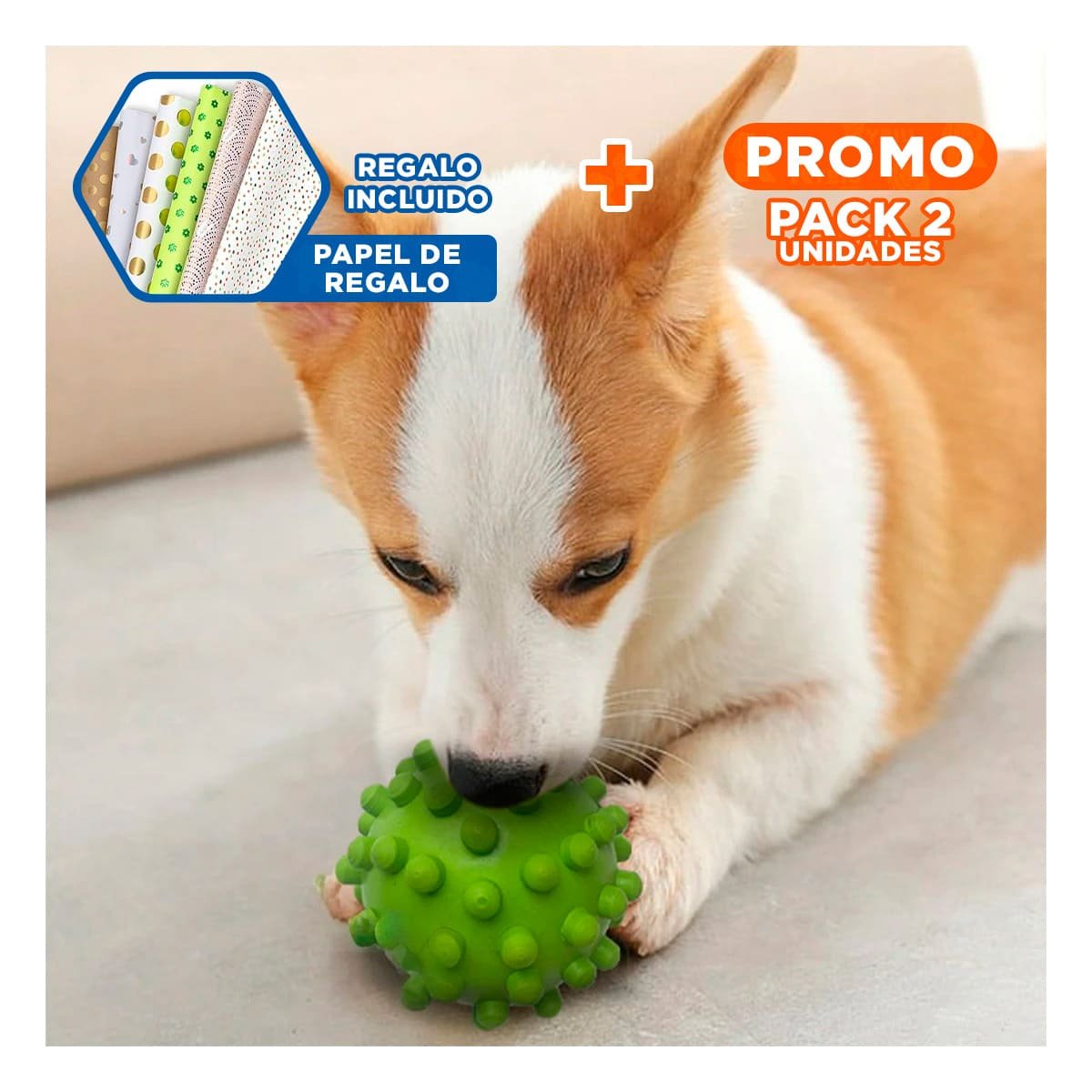 PACK2 FIGURA DE MASCOTA CAUCHO VERDE FORMA NATURAL CHIRIMOLLA PARA MORDER Y+PAPEL REGALO - 1