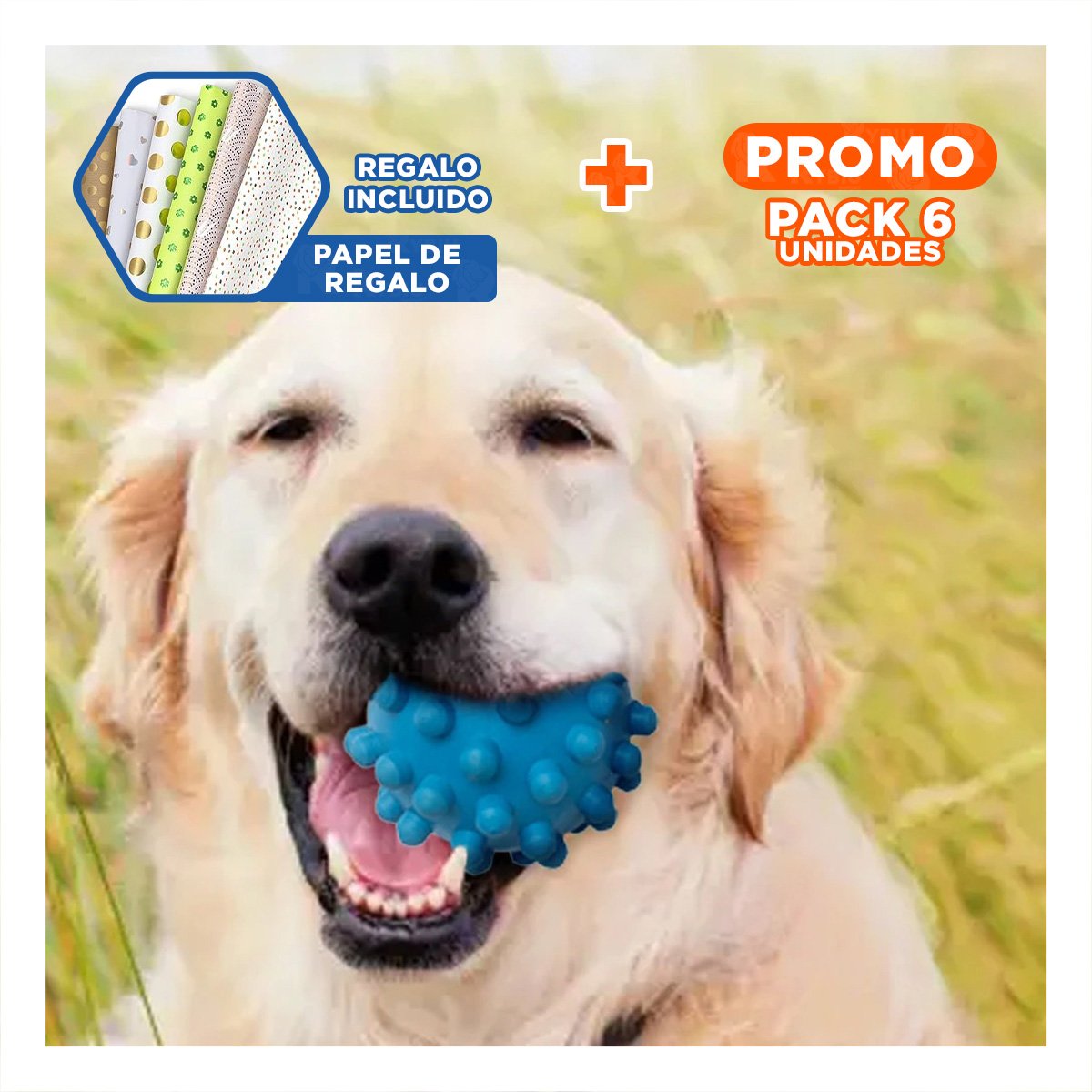PACK6 JUGUETE DE CAUCHO CELESTE CON FORMA CHIRIMOLLA PARA USO DIARIO Y+PAPEL REGALO - 1