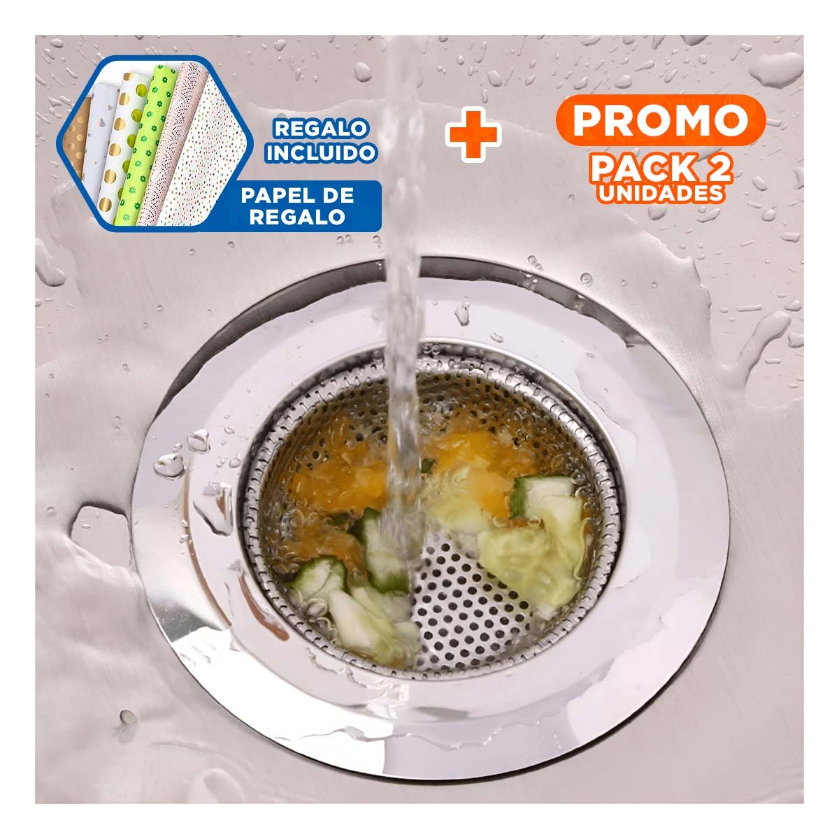 PACK2 PROTECTOR REDONDO 9 CM PLATEADO PARA DRENAJE DOMESTICO Y+PAPEL REGALO - 1