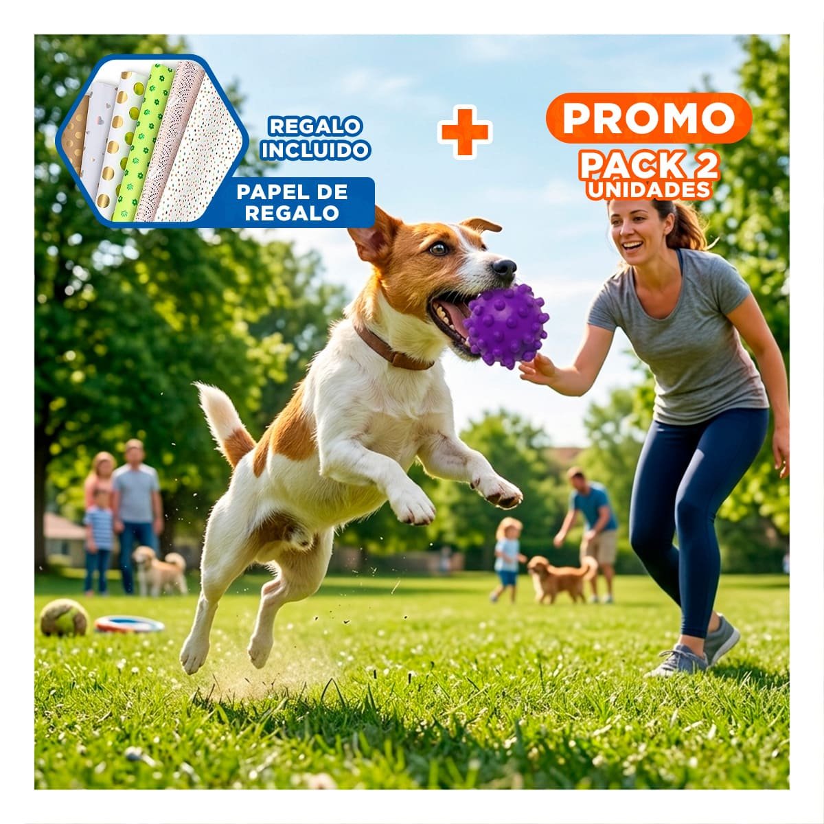 PACK2 ACCESORIO CANINO CAUCHO MORADO GRANDE CON FORMA PRACTICA DE CHIRIMOLLA Y+PAPEL REGALO - 1