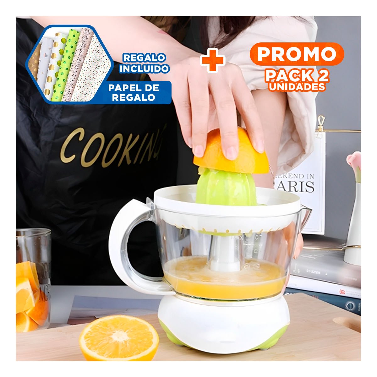 PACK2 EXTRACTOR DOMESTICO BLANCO CON VERDE EN PLASTICO SEGURO Y+PAPEL REGALO - 1