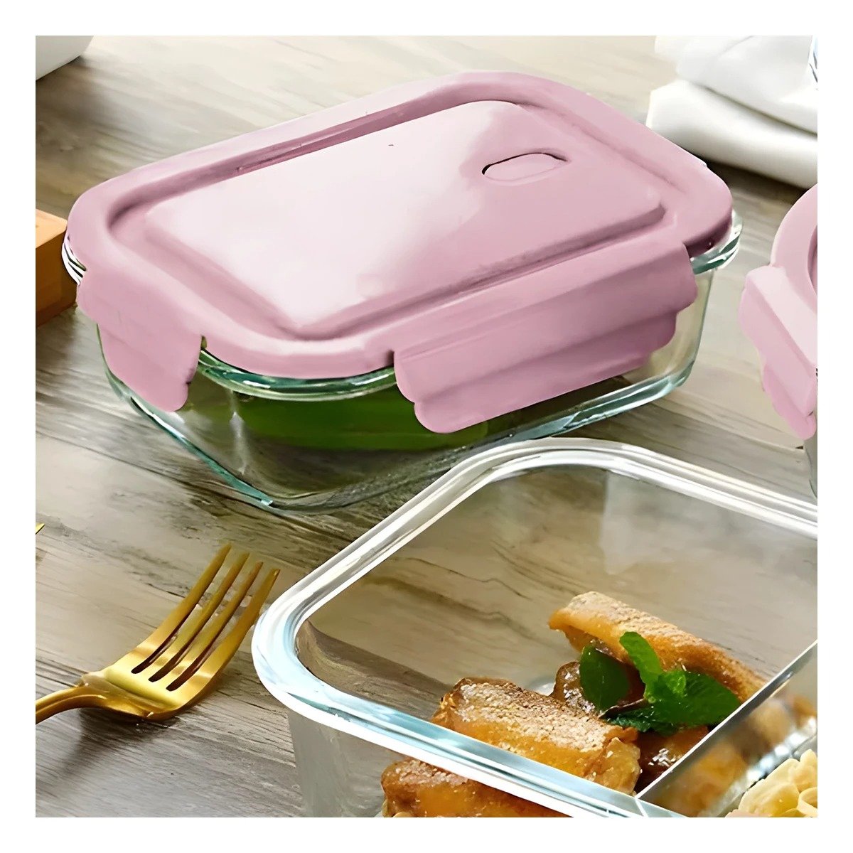 PACK6 CONTENEDOR DE VIDRIO PARA ALIMENTOS CON 2 DIVISIONES Y TAPA ROSADO - 3