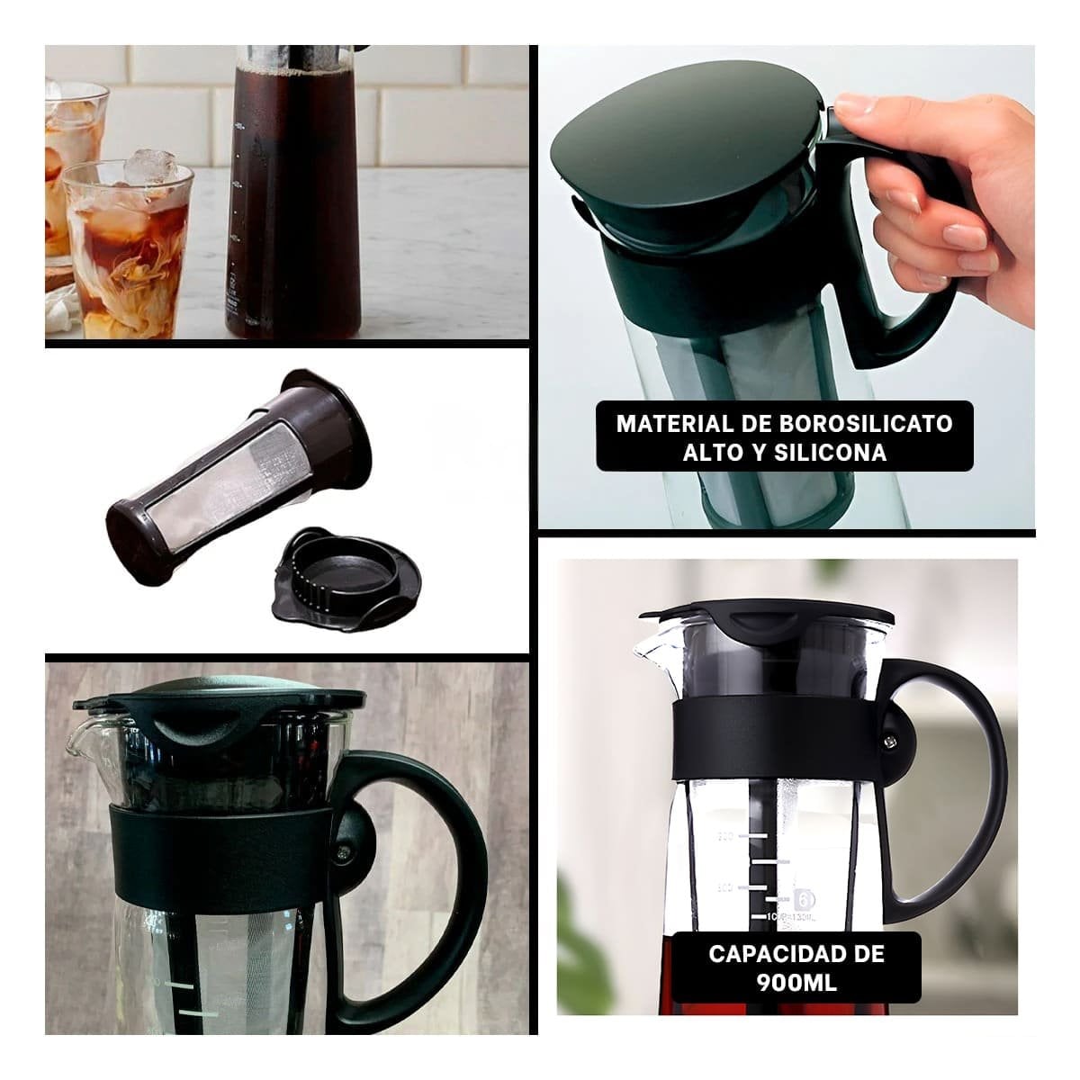 PACK2 SUMINISTRO DE VIDRIO 900 ML CON FILTRO PRACTICO Y TAPA NEGRA Y+PAPEL REGALO - 3