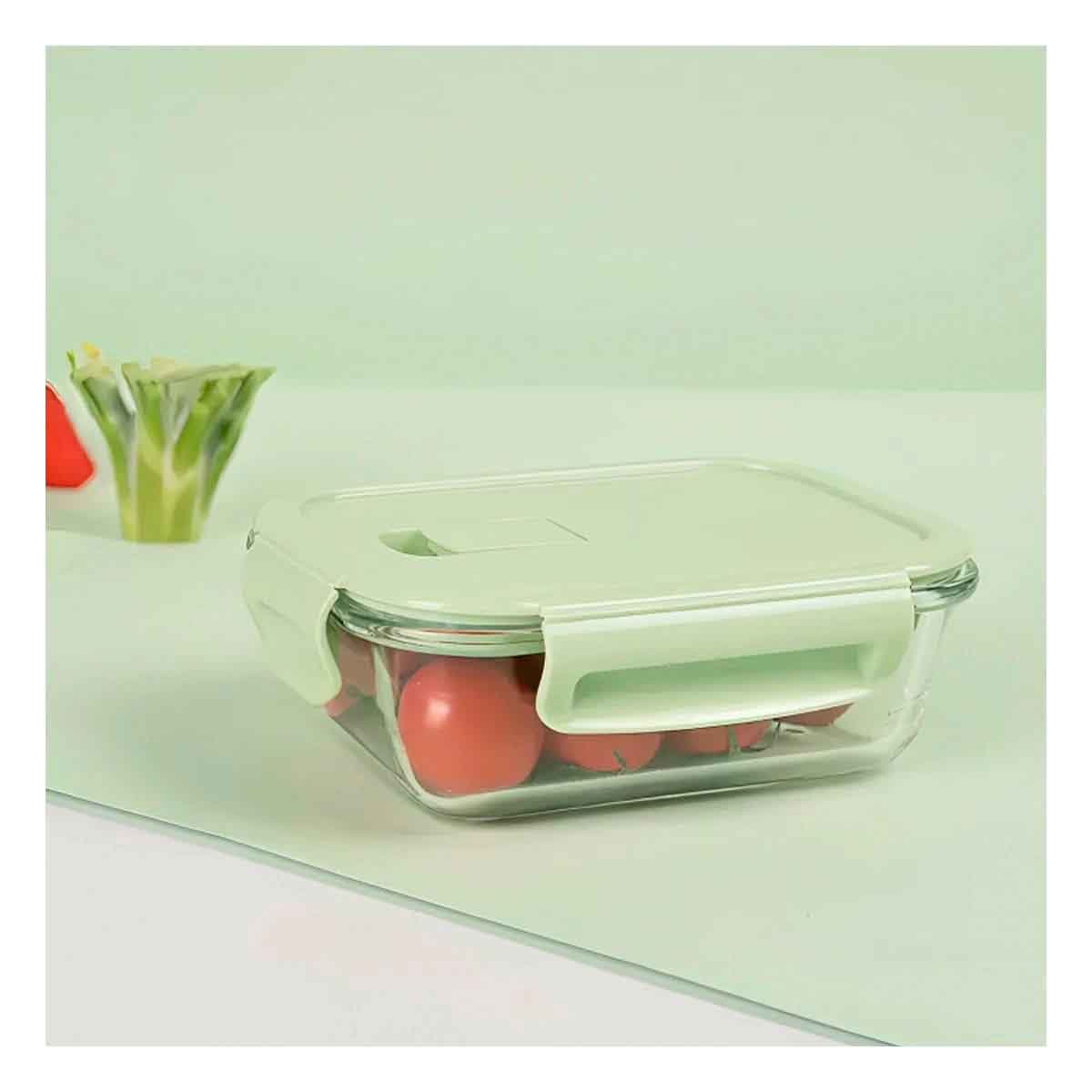 PACK6 RECIPIENTE PEQUENO DE VIDRIO 410 ML CON TAPA VERDE COCINA - 2