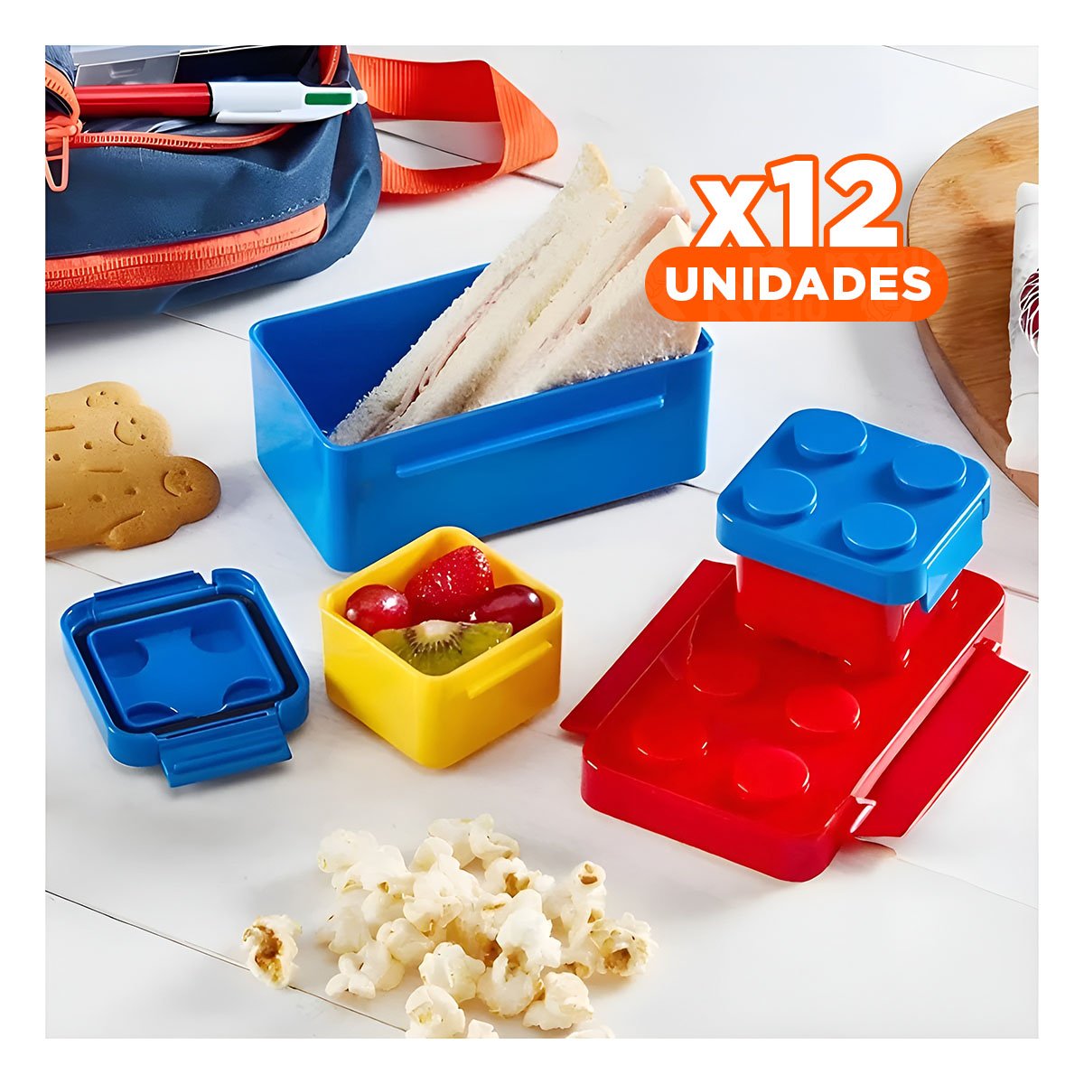 PACK12 CONJUNTO CON 3 TAPERES EN VARIOS COLORES DE PLASTICO PARA REFRIGERIO INFANTIL - 1