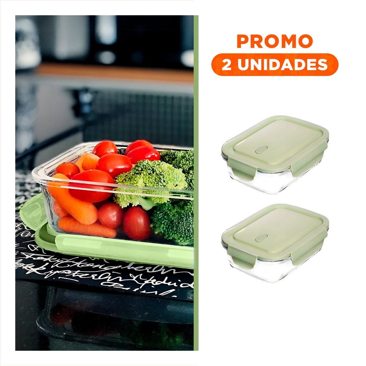 PACK2 ENVASE VERDE DE VIDRIO 410 ML CON TAPA CHICO USO HOGAR - 1