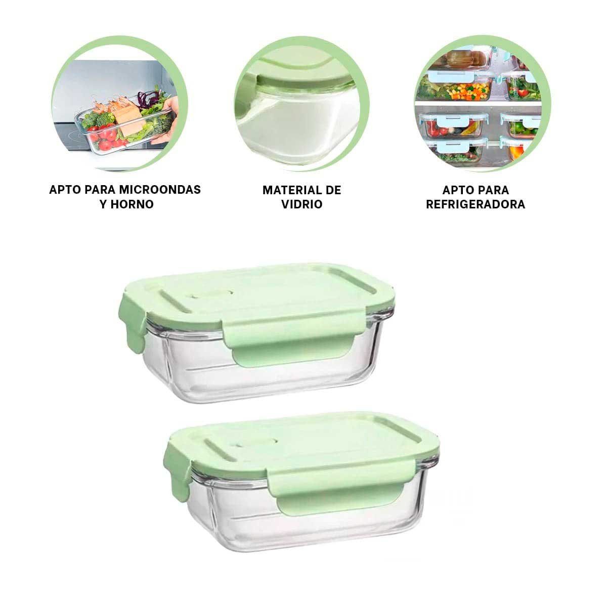 PACK6 DEPOSITO PEQUENO DE VIDRIO 410 ML CON TAPA VERDE ALIMENTOS Y+REGALO STICKER - 2
