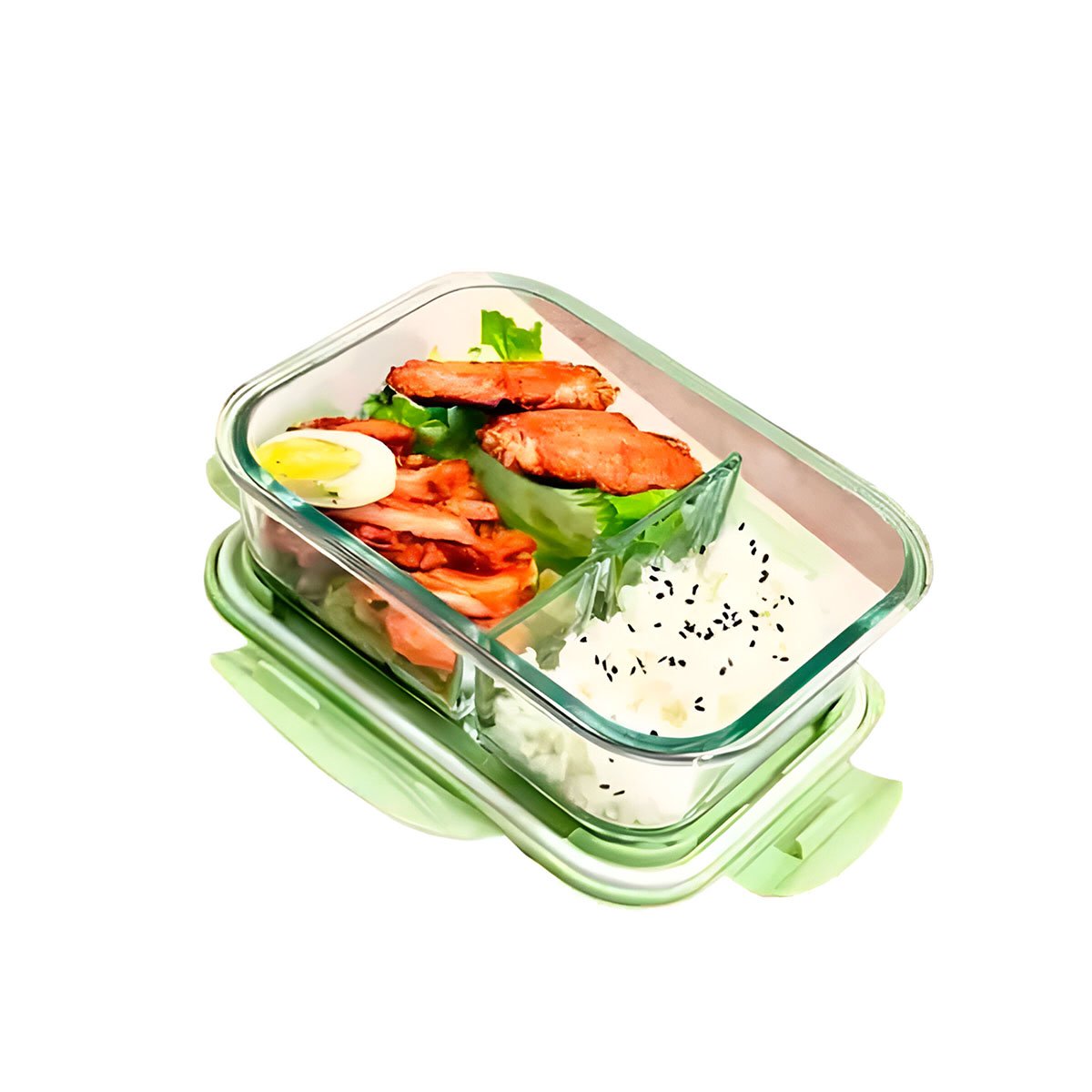 PACK6 CONTENEDOR DE VIDRIO CON TAPA VERDE Y 2 DIVISIONES PARA ORGANIZAR Y+REGALO STICKER - 2