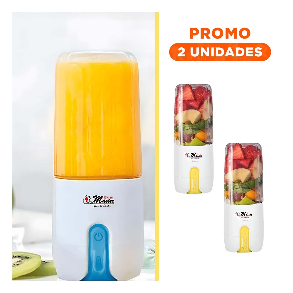 PACK2 LICUADORA PORTATIL BLANCO 2 EN 1 CON POTENCIA Y HOJAS DE ACERO INOXIDABLE - 1
