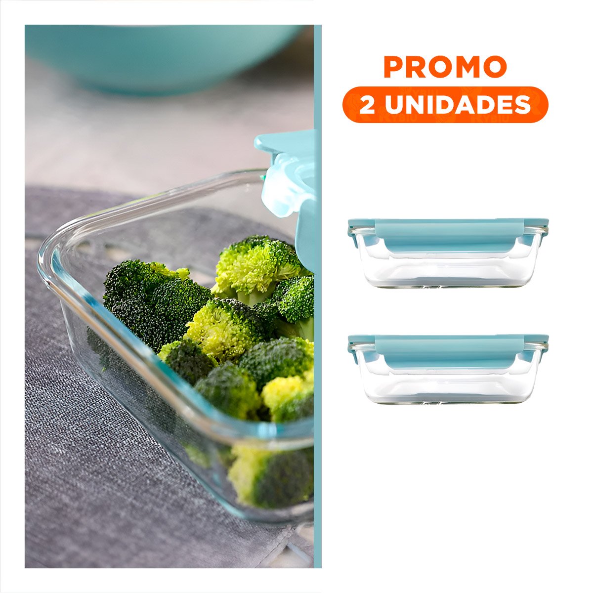 PACK2 CONTENEDOR CHICO DE VIDRIO 410 ML CON TAPA CELESTE - 1