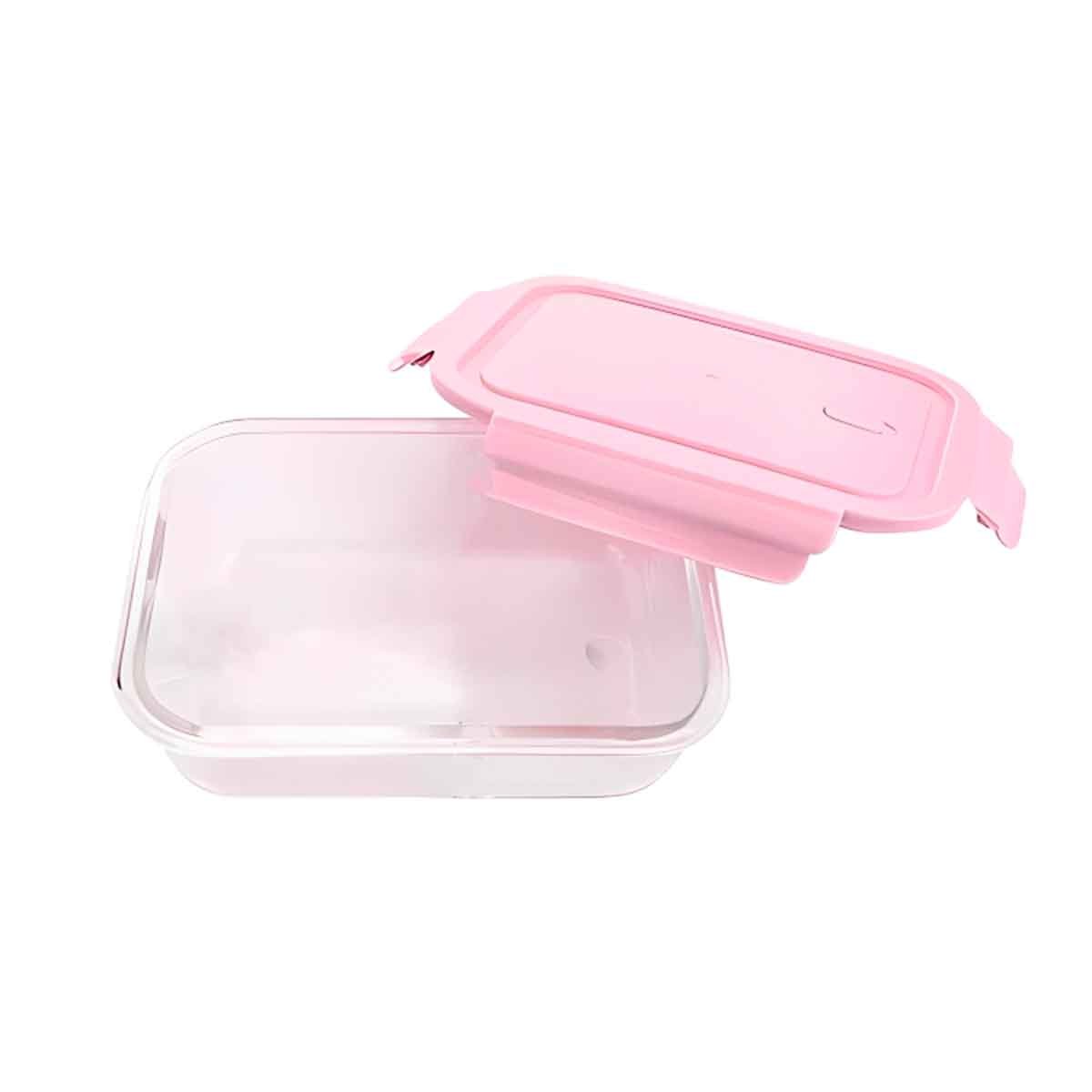 PACK2 CONTENEDOR COMPACTO DE VIDRIO 1040 ML CON TAPA ROSADO PARA COCINA Y+REGALO STICKER - 2