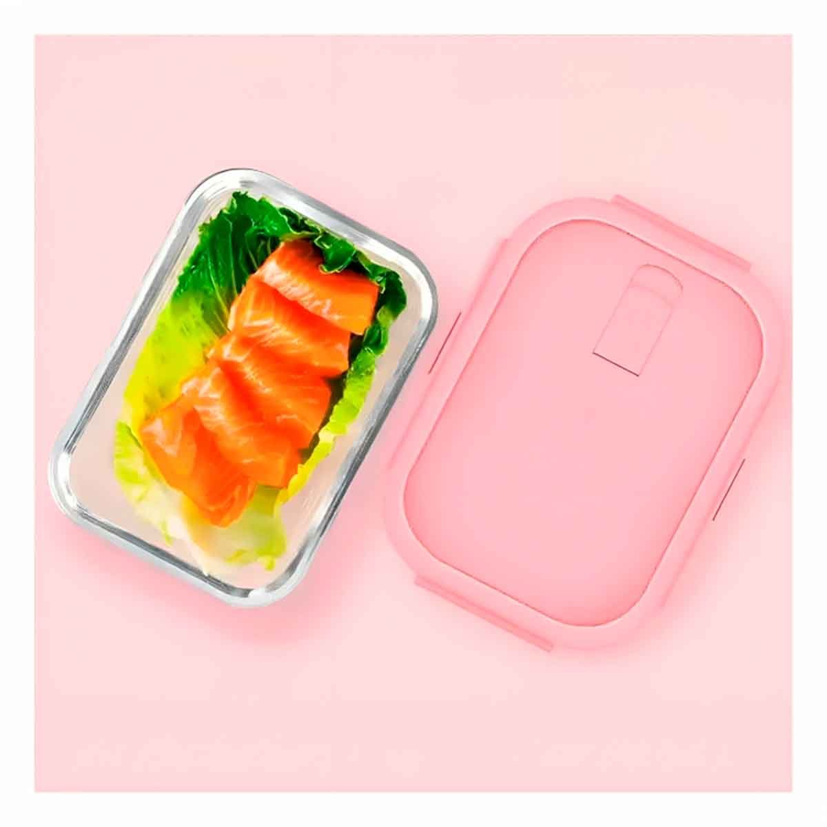 PACK12 DEPOSITO COMPACTO DE VIDRIO 1040 ML CON TAPA ROSADO PARA COCINA Y+PAPEL REGALO - 5