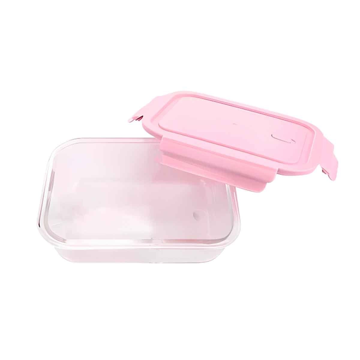 PACK12 ORGANIZADOR COMPACTO DE VIDRIO 1040 ML CON TAPA ROSADO PARA HOGAR Y+REGALO STICKER - 2