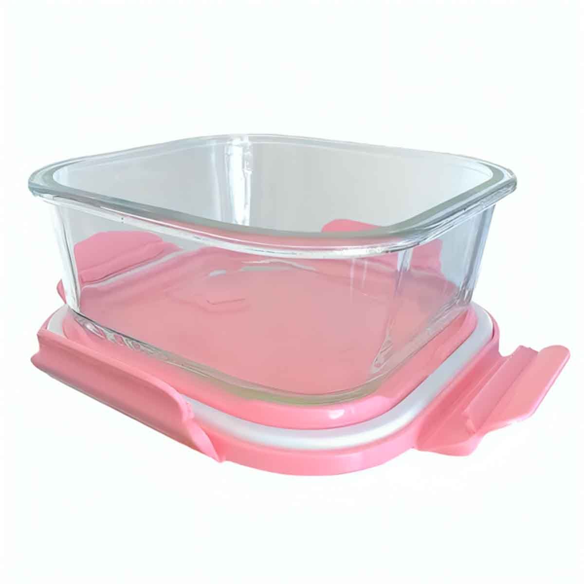 PACK6 BOWL COMPACTO DE VIDRIO 1040 ML CON TAPA ROSADO PARA COCINA Y+REGALO STICKER - 2