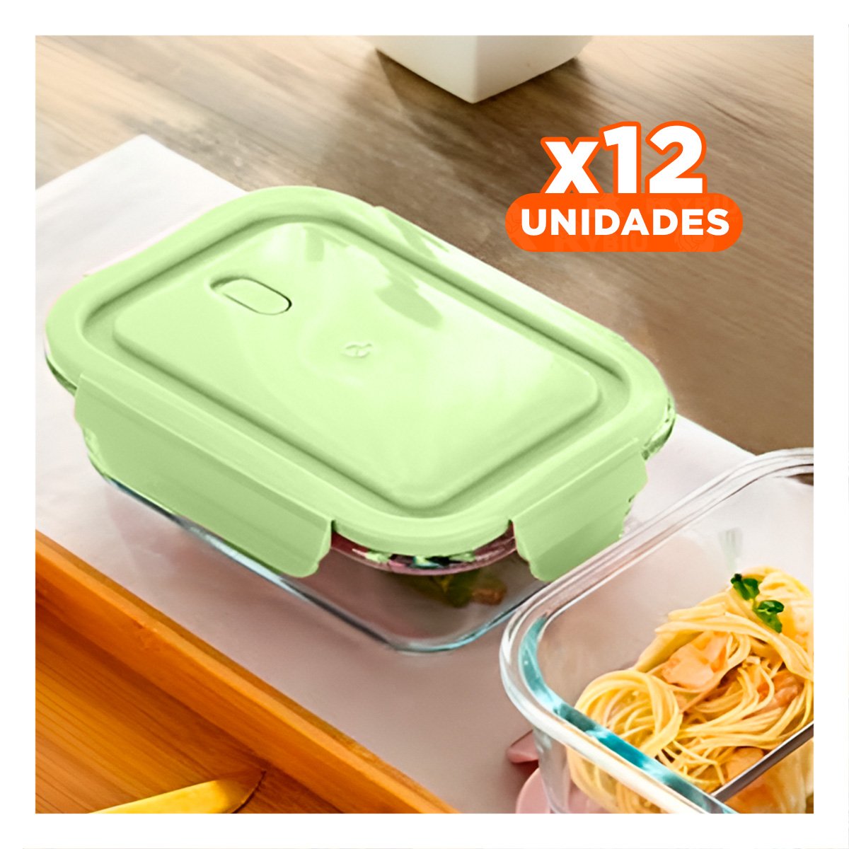 PACK12 CONTENEDOR DE VIDRIO 1040 ML CON TAPA VERDE PARA ORGANIZAR DESPENSA - 1
