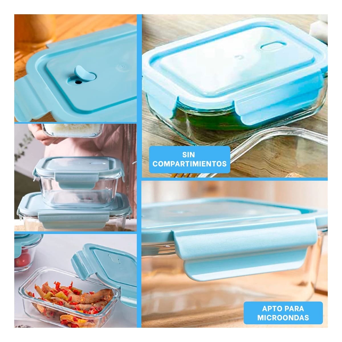 PACK2 ENVASE DE VIDRIO 1040 ML CON TAPA CELESTE PARA GUARDAR COMIDA Y+PAPEL REGALO - 3
