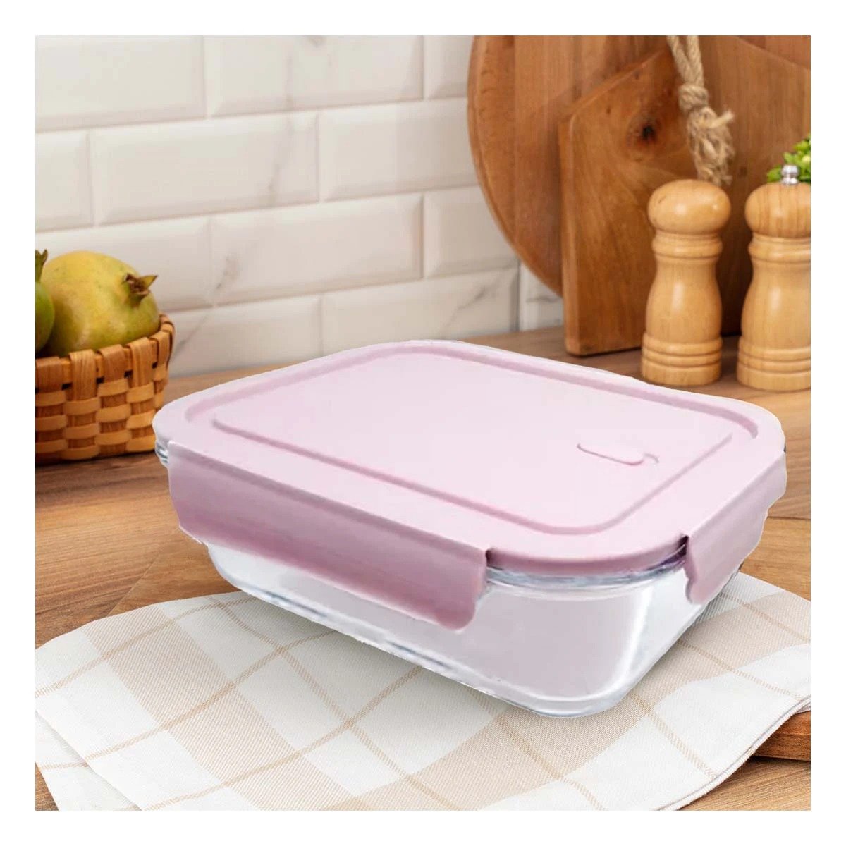 PACK6 PORTA COMIDA COMPACTO DE VIDRIO 410 ML CON TAPA SEGURA ROSADO COCINA Y+PAPEL REGALO - 2