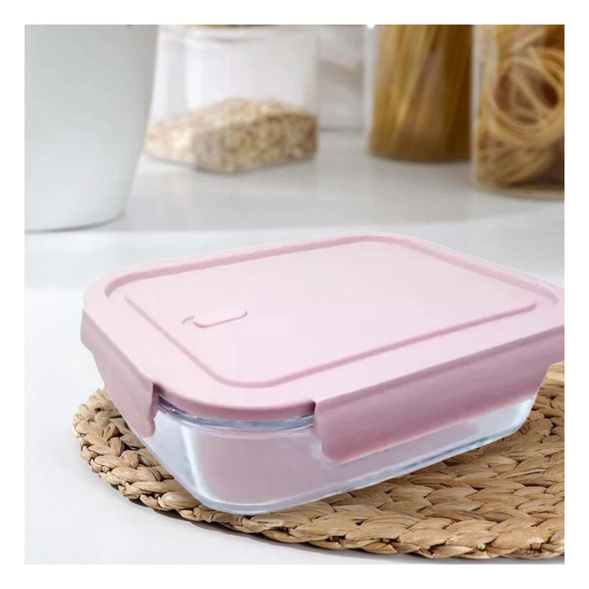 PACK2 FRASCO COMPACTO DE VIDRIO 410 ML CON TAPA SEGURA ROSADO COCINA Y+PAPEL REGALO - 5