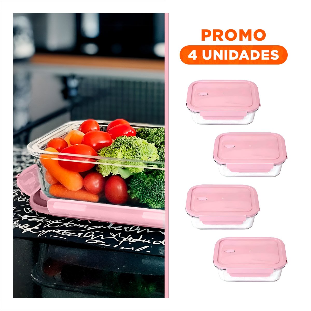 PACK4 ENVASE PRACTICO DE VIDRIO 410 ML CON TAPA RESISTENTE ROSADO CHICO Y+REGALO STICKER - 1