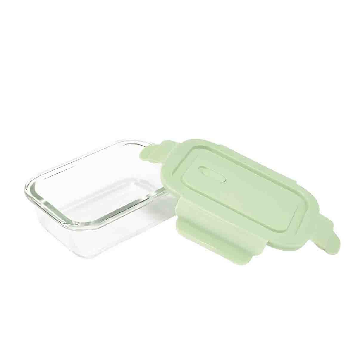 PACK4 CAJA PEQUENA DE VIDRIO 410 ML CON TAPA VERDE PARA COCINA Y+PAPEL REGALO - 3