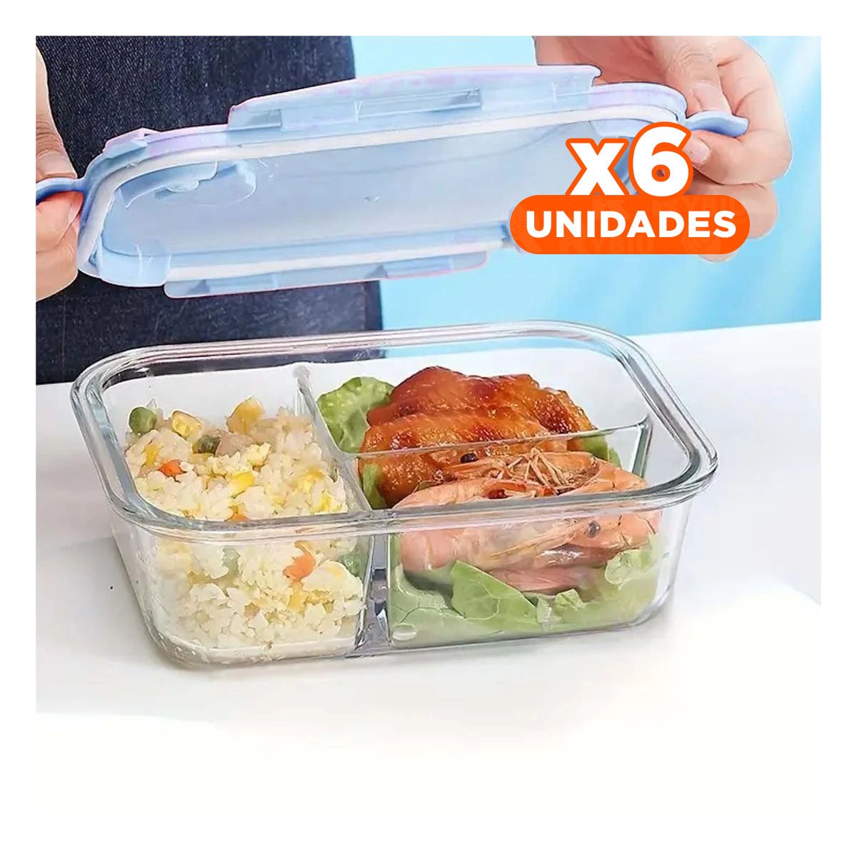 PACK6 ORGANIZADOR DE VIDRIO PARA REFRIGERAR CON 3 DIVISIONES Y+REGALO STICKER - 1
