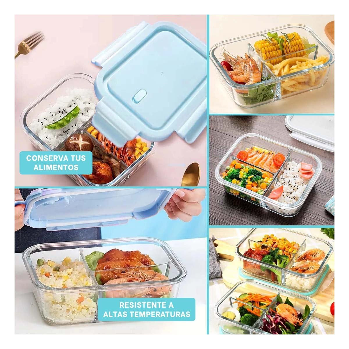 PACK6 CONTENEDOR DE VIDRIO PARA REFRIGERAR CON 3 DIVISIONES Y+PAPEL REGALO - 3