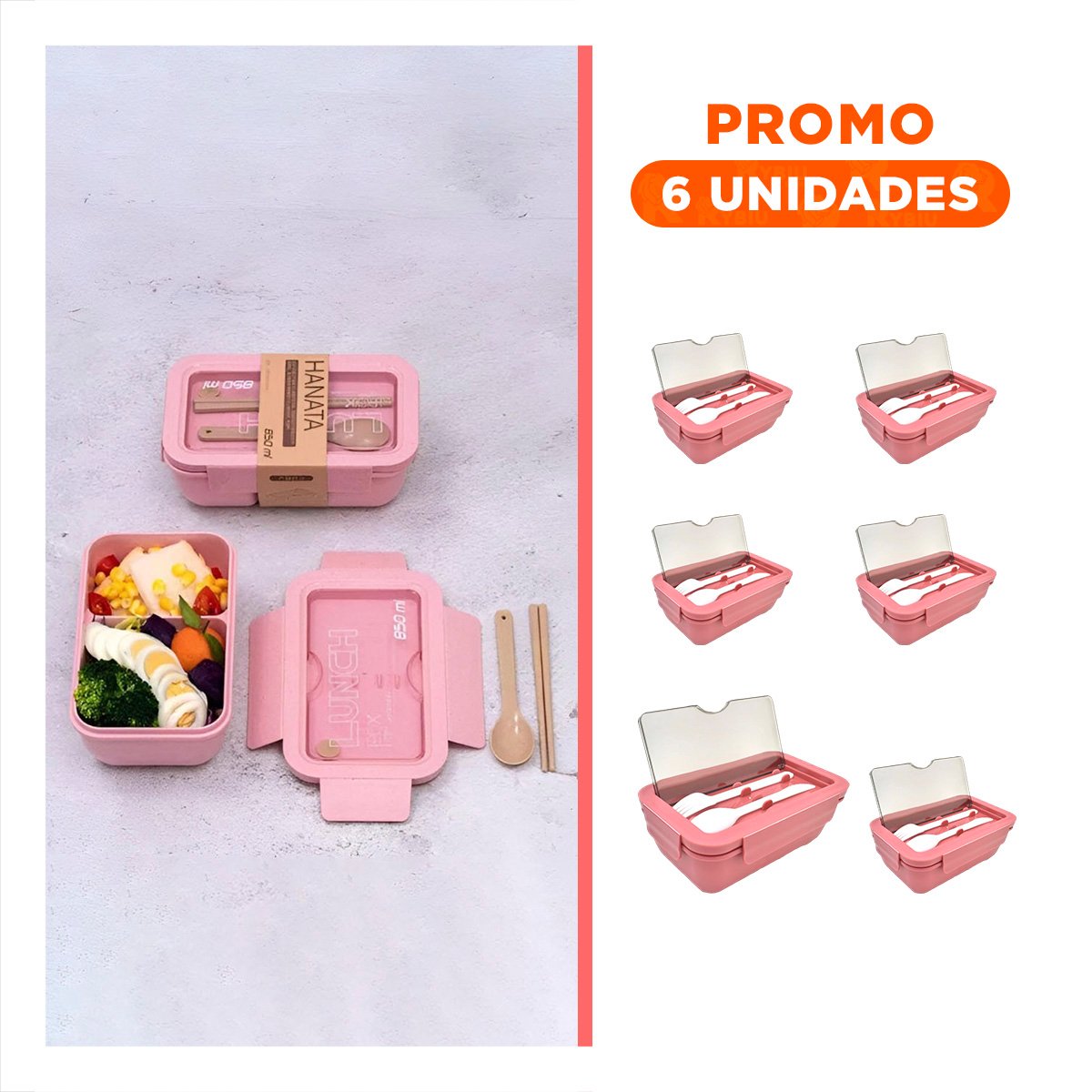 PACK6 RECIPIENTE 1100ML ROSADO CON ESPACIO INTERNO DIVIDIDO EN DOS - 1