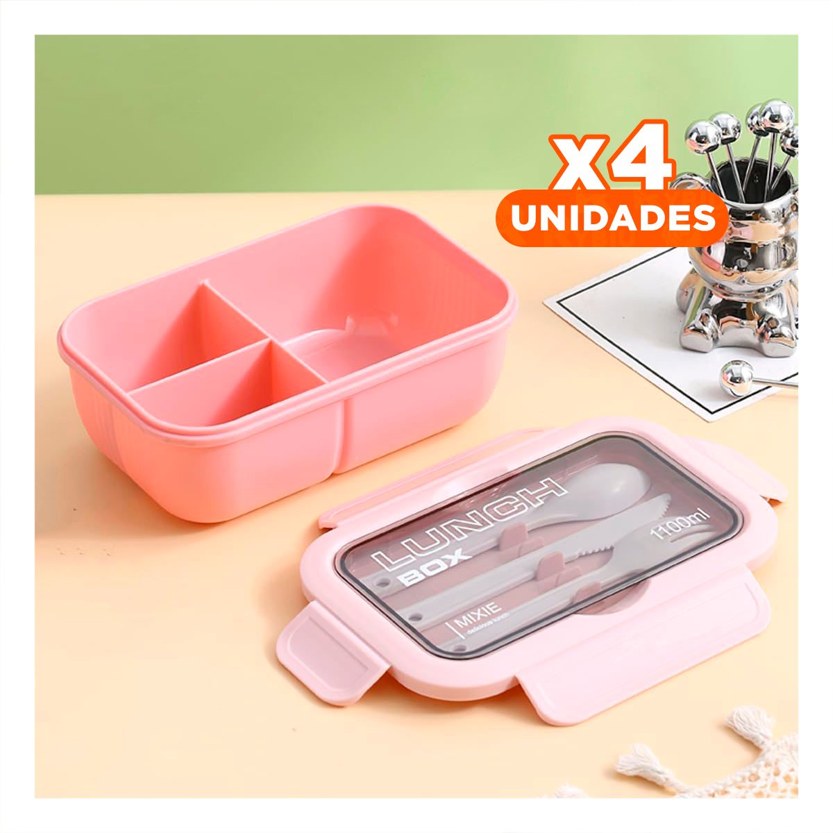 PACK4 TAPER ROSADO CON ESTRUCTURA DE DOS COMPARTIMENTOS Y 1100ML PARA OFICINA - 1