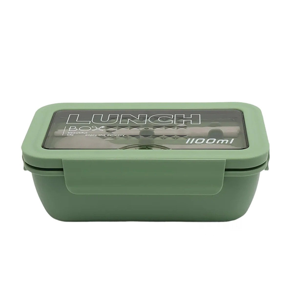 PACK4 TAPER DE COMIDA 1100ML VERDE CON CUBIERTOS Y DIVISION DOBLE Y+PAPEL REGALO - 3