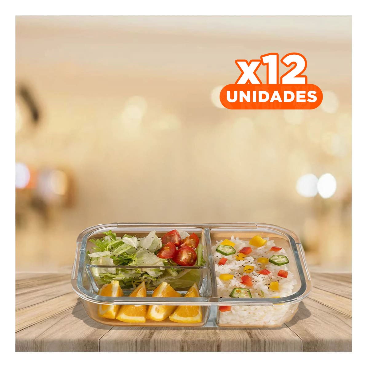 PACK12 CONTENEDOR DE VIDRIO ROSADO PARA REFRIGERAR CON 3 DIVISIONES - 1