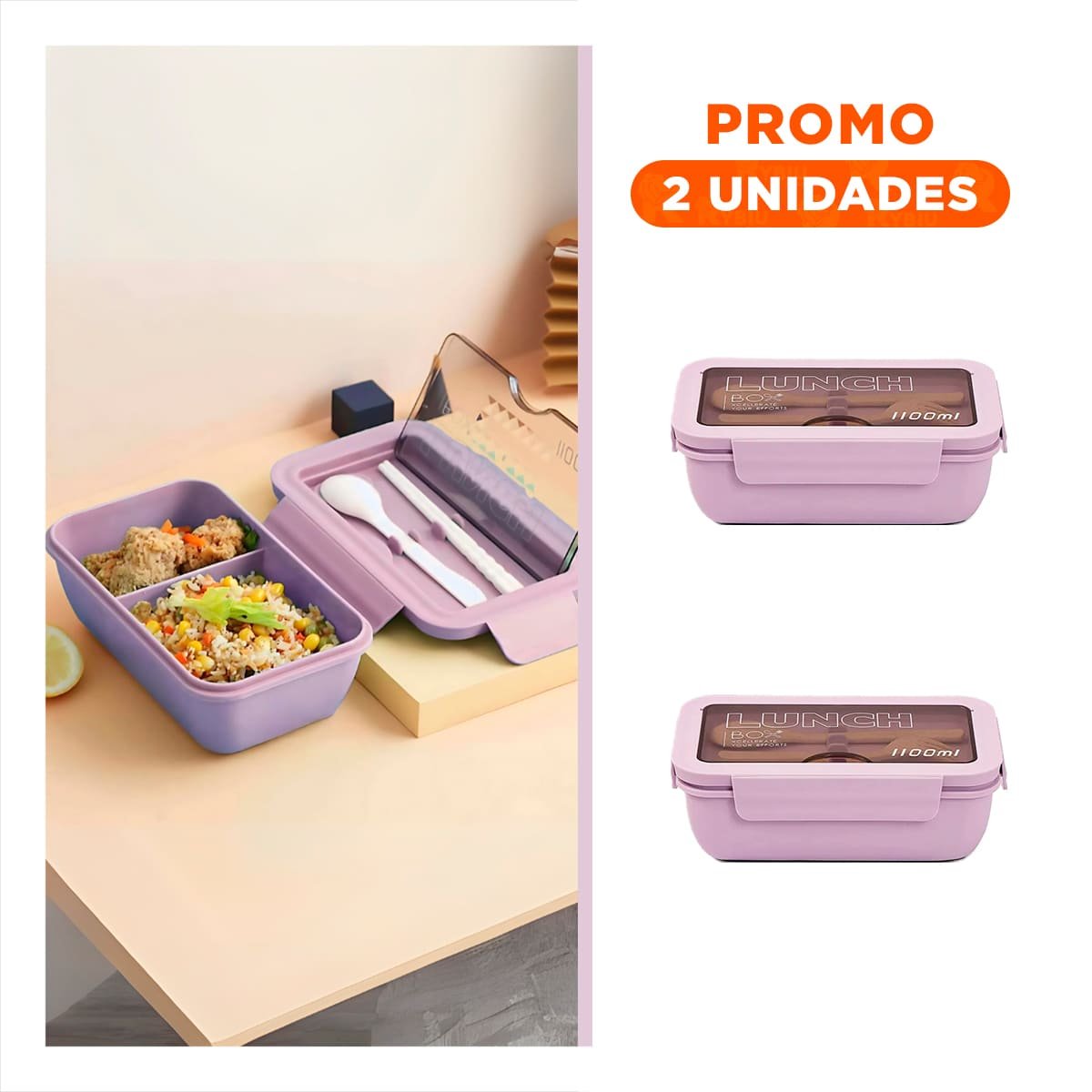 PACK2 TAPER CON CUBIERTOS INTEGRADOS 1100ML EN MORADO CON ORGANIZACION DOBLE - 1