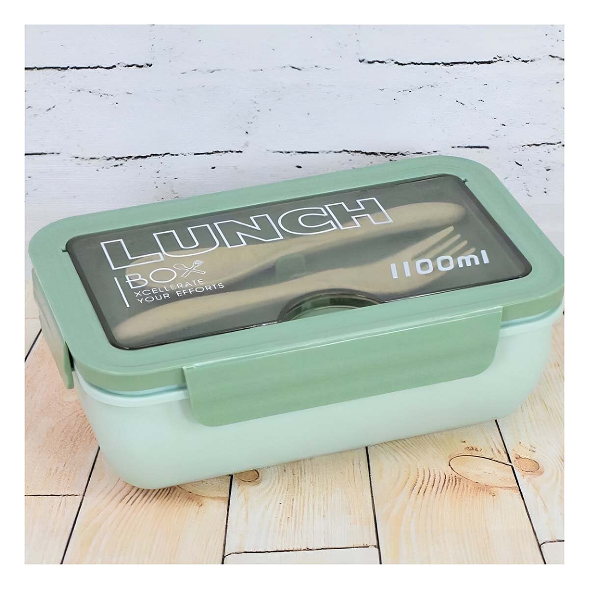 PACK2 TAPER CON CUBIERTOS INTEGRADOS 1100ML EN VERDE CON ORGANIZACION DOBLE - 2