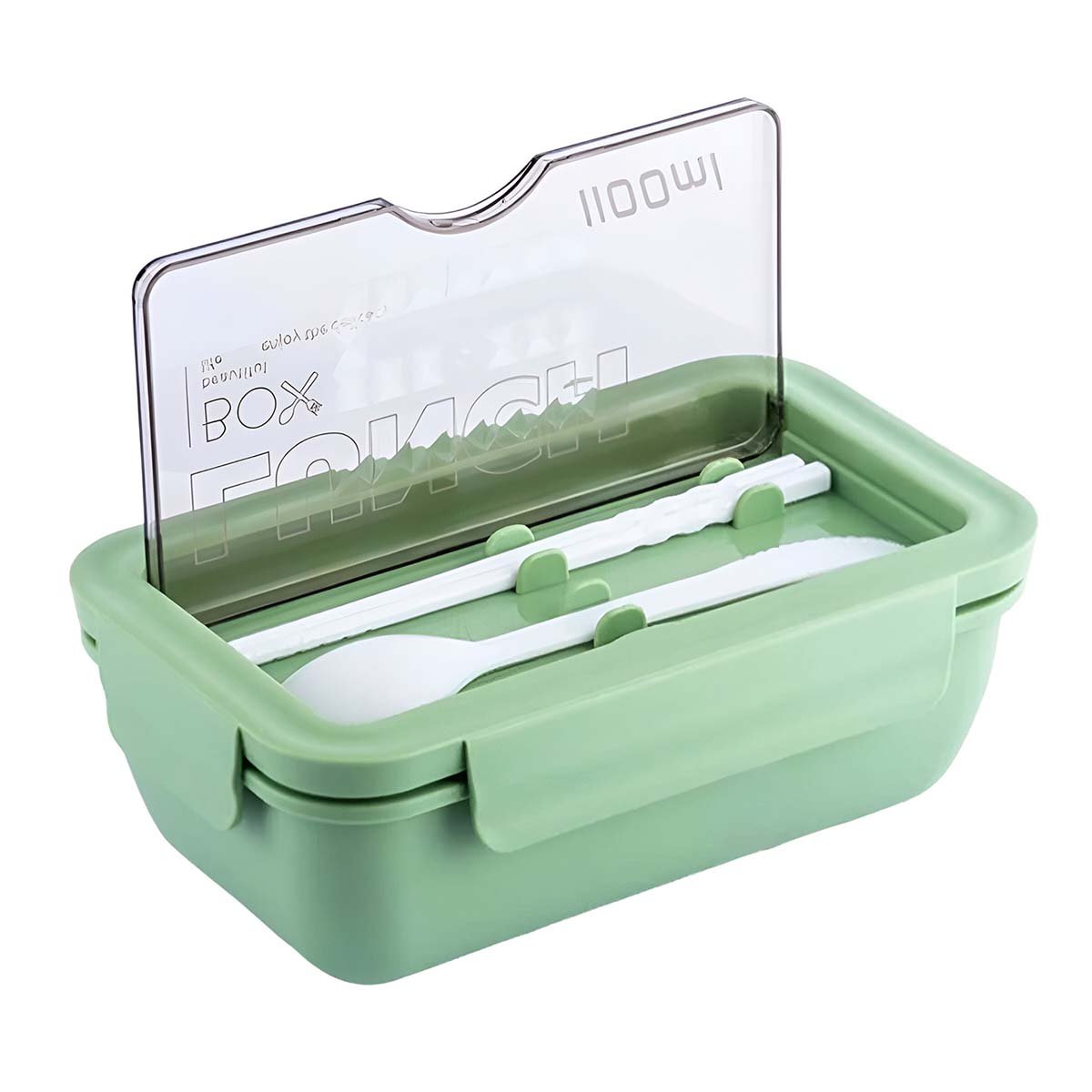PACK12 CONTENEDOR 1100ML VERDE HECHO CON CUBIERTOS Y DIVISION INTERNA Y+REGALO STICKER - 2