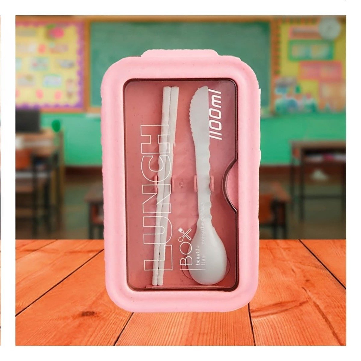 PACK4 TAPER DE COMIDA 1100ML ROSADO CON CUBIERTOS Y DIVISION DOBLE Y+PAPEL REGALO - 5