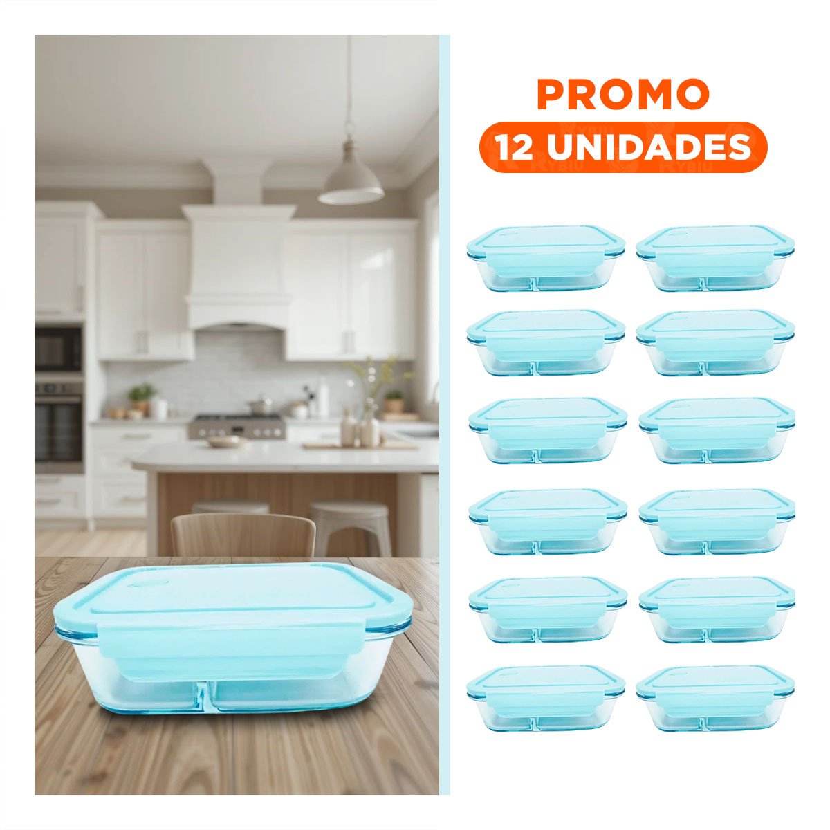 PACK12 FUENTE DE VIDRIO PARA REFRIGERAR CON 3 DIVISIONES Y+REGALO STICKER - 1