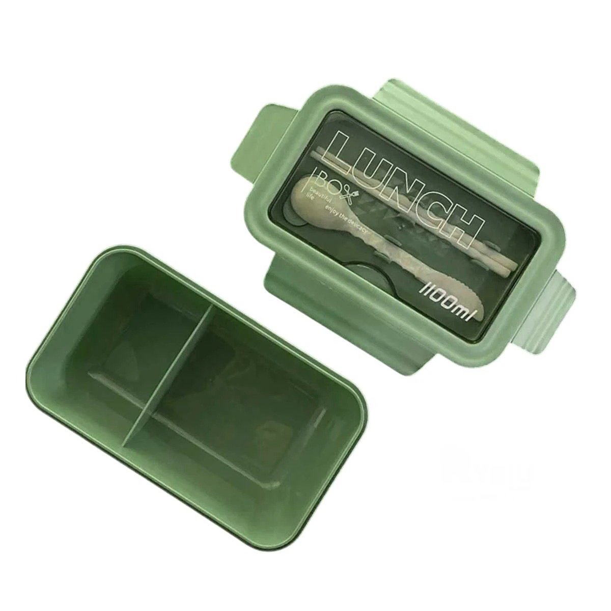 PACK6 RECIPIENTE 1100ML EN VERDE CON DIVISION INTERNA Y CUBIERTOS Y+REGALO STICKER - 2
