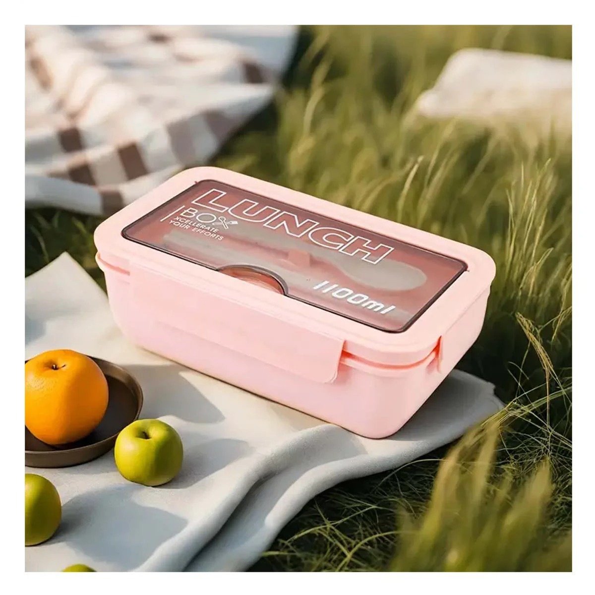 PACK6 RECIPIENTE 1100ML EN ROSADO CON DIVISION INTERNA Y CUBIERTOS Y+REGALO STICKER - 3
