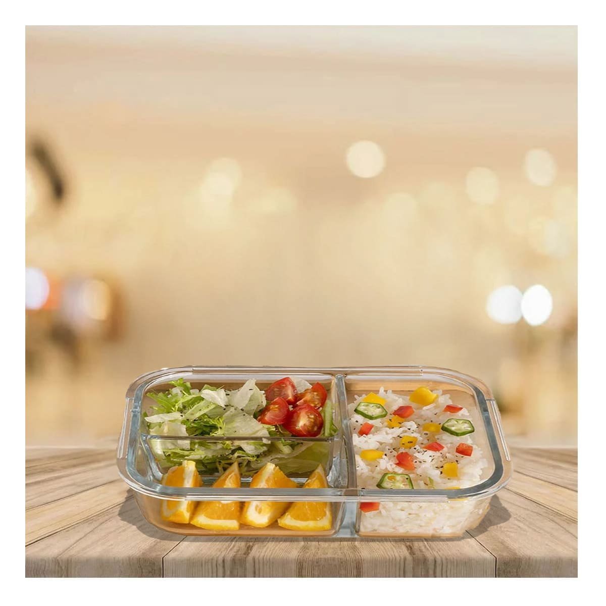 PACK2 ENVASE DE VIDRIO ROSADO PARA ALMUERZO CON 3 DIVISIONES - 2