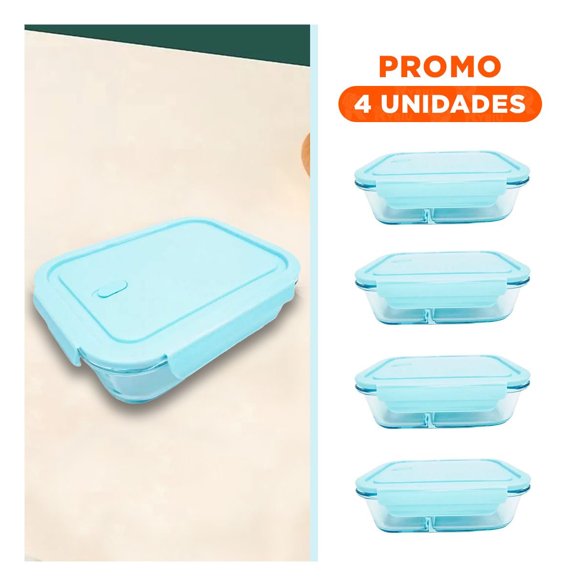 PACK4 RECIPIENTE DE VIDRIO PARA REFRIGERAR CON 3 DIVISIONES Y+REGALO STICKER - 1