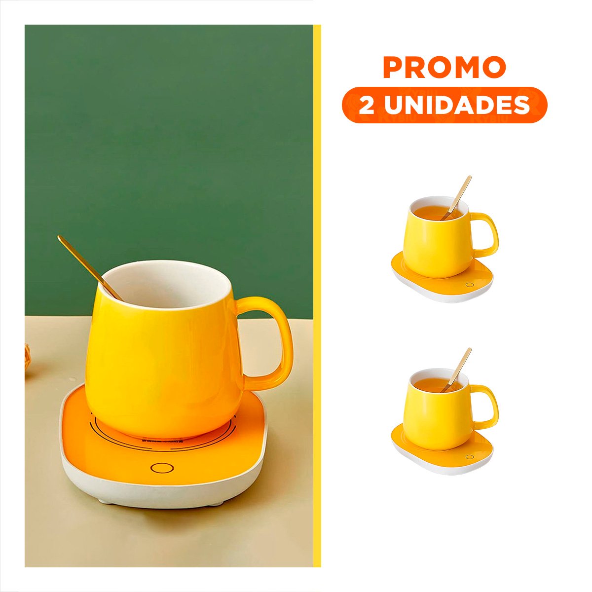 PACK2 PAQUETE CALENTADOR DE TAZA EN CAJA AMARILLO PLATAFORMA COMPACTA Y FUNCIONAL - 1