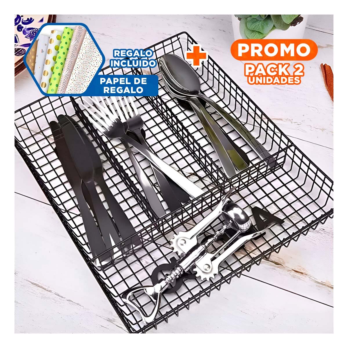PACK2 CAJA NEGRA DE METAL CON 4 ESPACIOS PARA MANTENER SERVICIOS DISTRIBUIDOS Y+PAPEL REGALO - 1