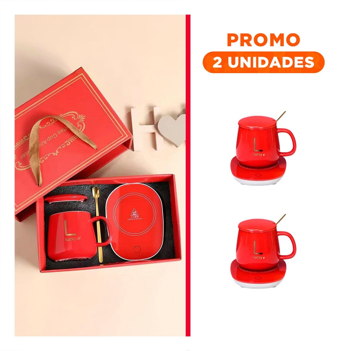 PACK2 PAQUETE CALENTADOR DE TAZA EN CAJA ROJO DISENO MODERNO PARA ESCRITORIO - 1