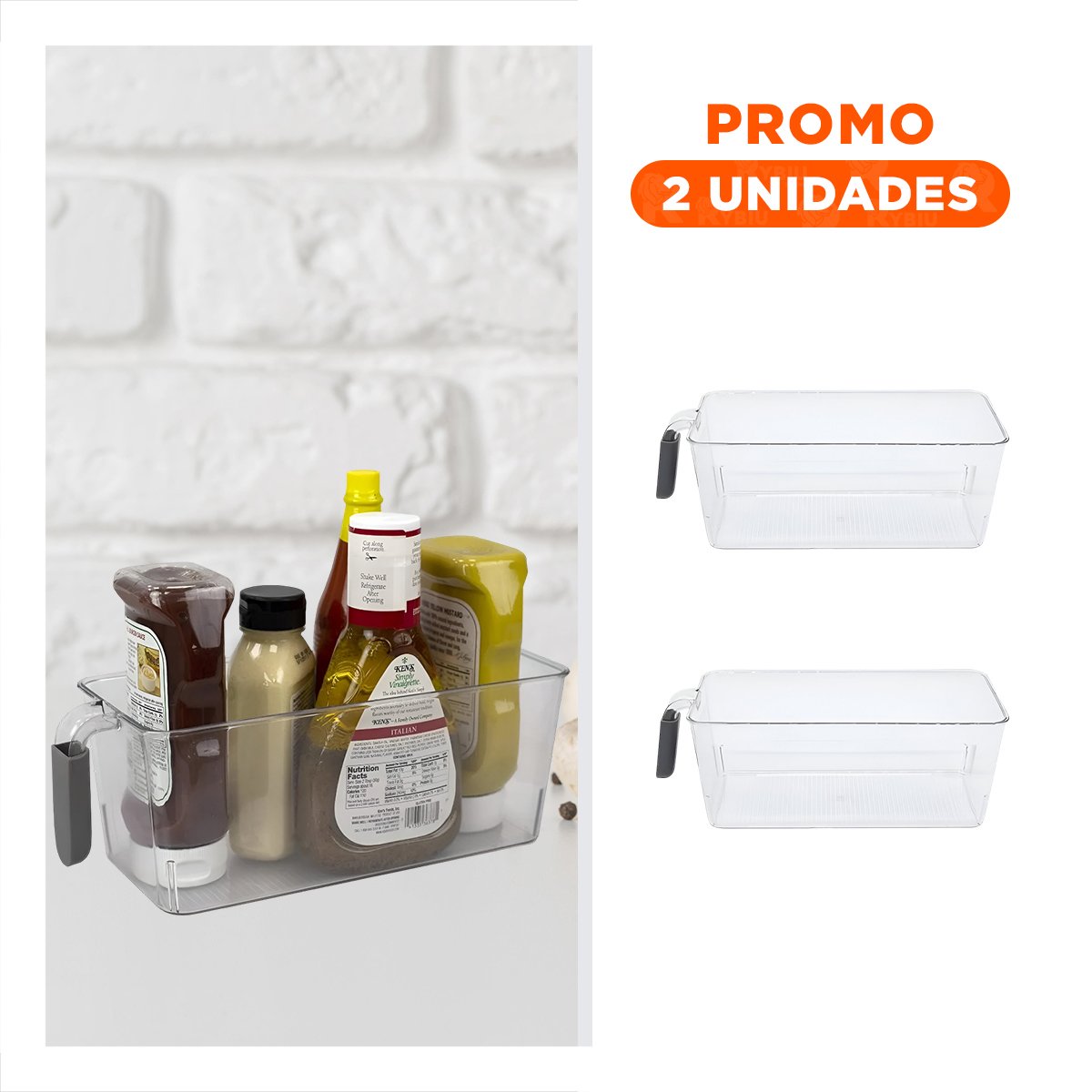 PACK2 CONTENEDOR DE COCINA RECTANGULAR CON ASA PARA REFRIGERADOR PLOMO - 1