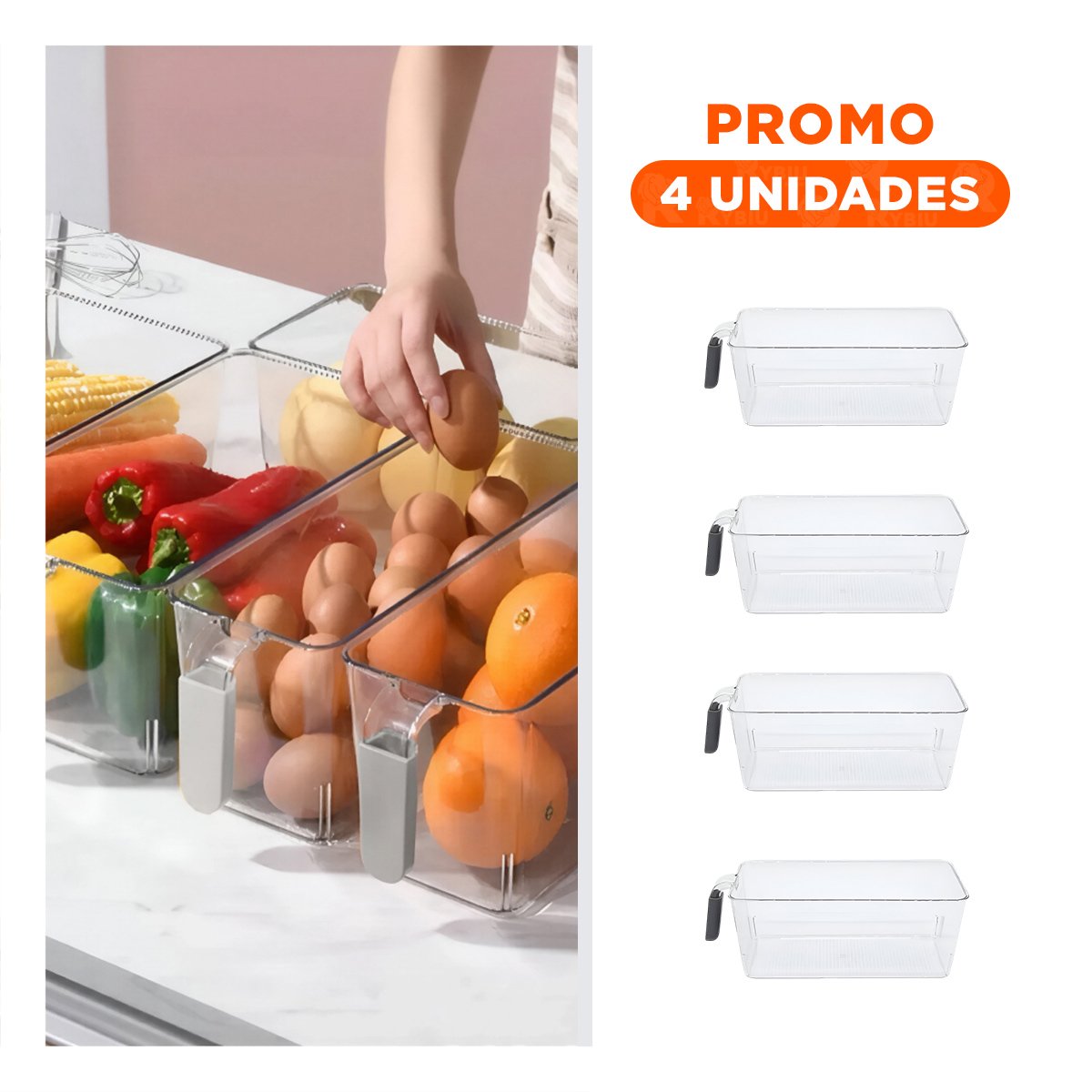 PACK4 ORGANIZADOR TRANSPARENTE RECTANGULAR CON ASA PARA REFRIGERADOR PLOMO Y+REGALO STICKER - 1