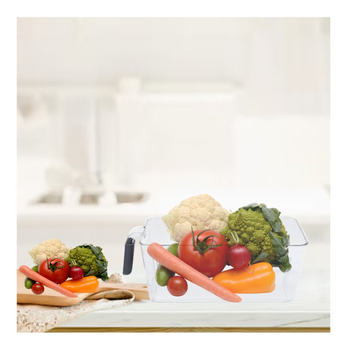PACK4 ORGANIZADOR TRANSPARENTE RECTANGULAR CON ASA PARA REFRIGERADOR PLOMO Y+REGALO STICKER - 3