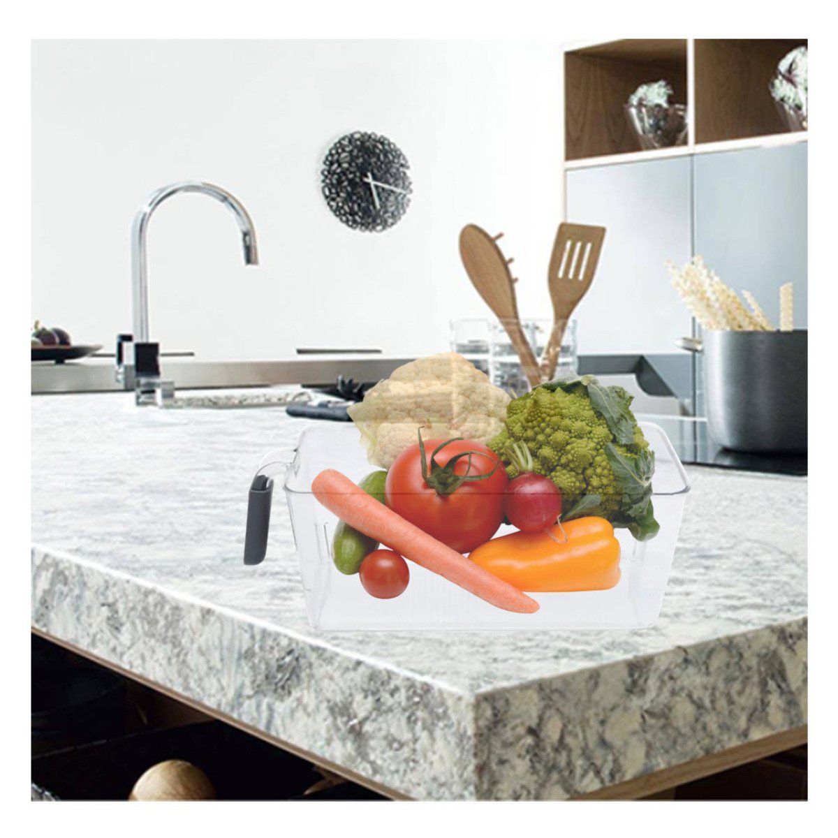 PACK4 ORGANIZADOR TRANSPARENTE RECTANGULAR CON ASA PARA REFRIGERADOR PLOMO Y+REGALO STICKER - 5