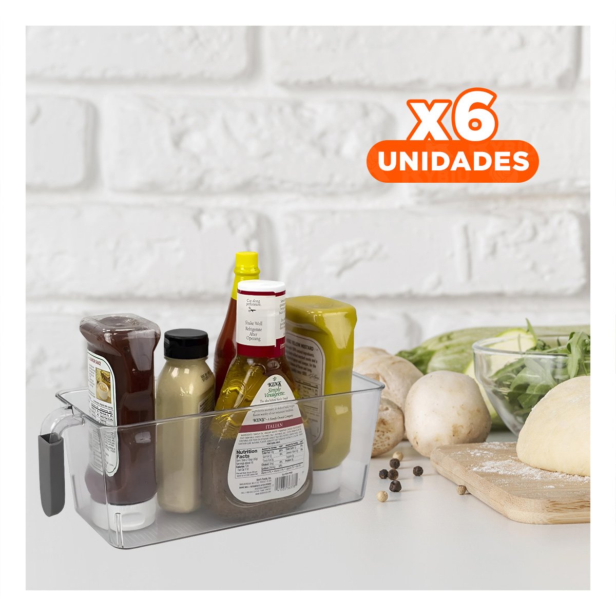 PACK6 RECIPIENTE TRANSPARENTE RECTANGULAR CON ASA PARA REFRIGERADOR PLOMO Y+REGALO STICKER - 1